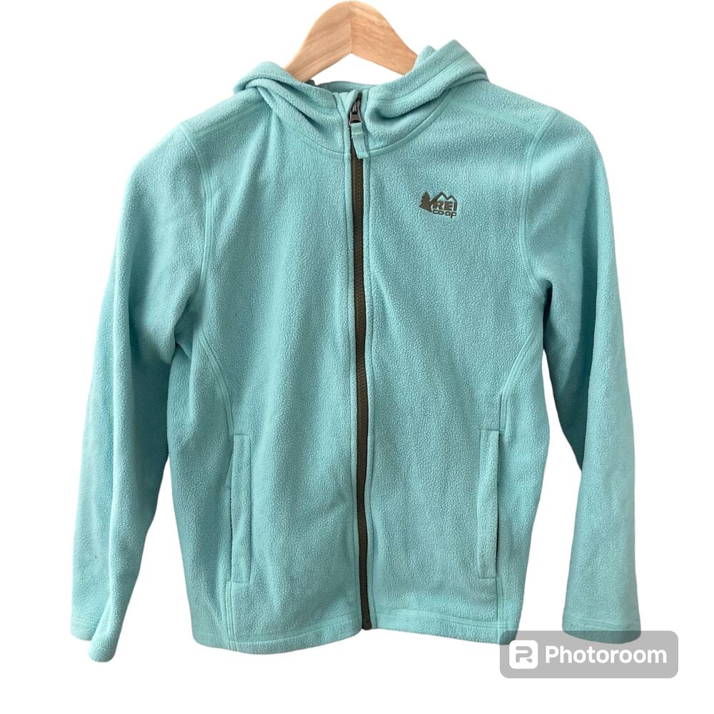 REI Full Zip Hooded Fleece Jacket - Light Aqua - Medium 10/12